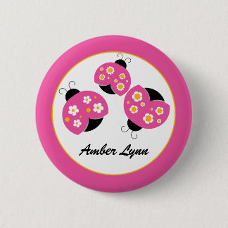 Roze en gouden laswervels ronde button 5,7 cm