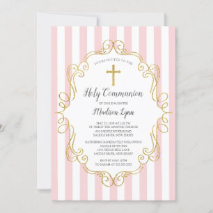 Roze en gouden Lijst Eerste Heilige Communie Kaart