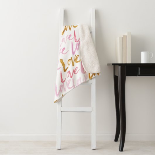 Roze en gouden LOVE Pattern Sherpa Blanket Sherpa Deken (In situ)