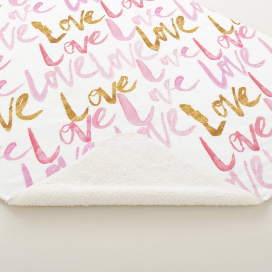 Roze en gouden LOVE Pattern Sherpa Blanket Sherpa Deken (3/4)