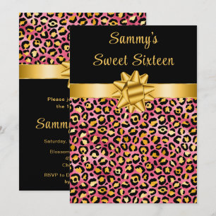 Roze en Gouden Luipaard Print Sweet Sixteen Kaart
