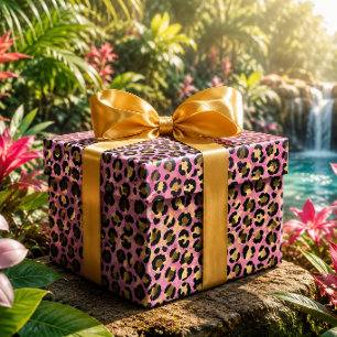 Roze en Gouden Luipaardprint Cadeaupapier