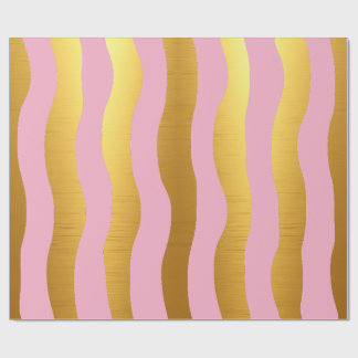 Roze en gouden luxe moderne strepen cadeaupapier