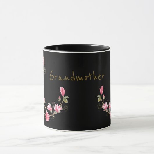 Roze en gouden Magnolia op zwarte oma Mok (Midden)