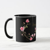 Roze en gouden Magnolia op zwarte oma Mok (Links)