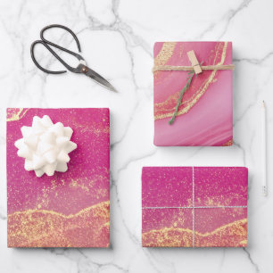 Roze en gouden marmer elegant inpakpapier vel