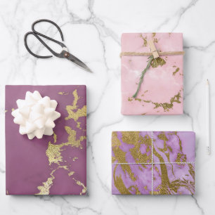 Roze en gouden marmer inpakpapier vel