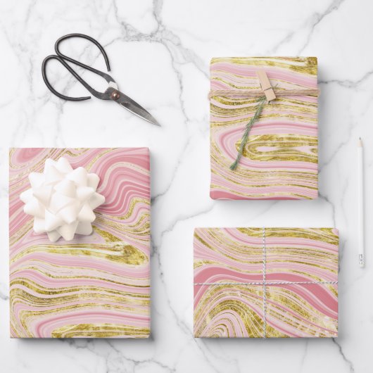 Roze en gouden marmer look inpakpapier vel (Voorkant)
