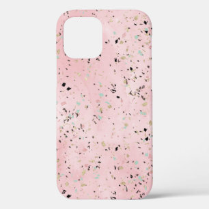 Roze en Gouden Marmer Terrazzo iPhone 12 Pro Hoesje