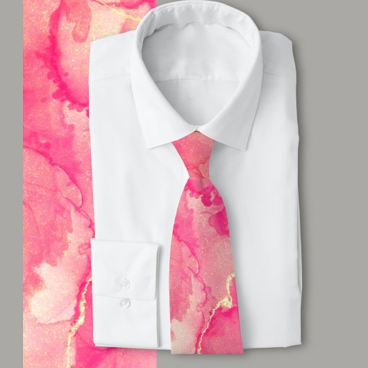 Roze en gouden marmeren Abstract patroon Stropdas