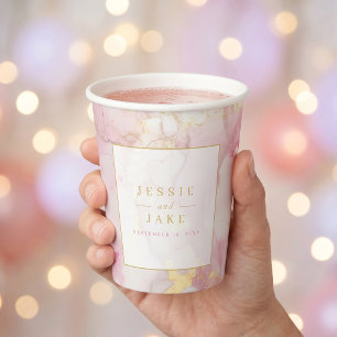 Roze en gouden marmeren bruiloft papieren bekers
