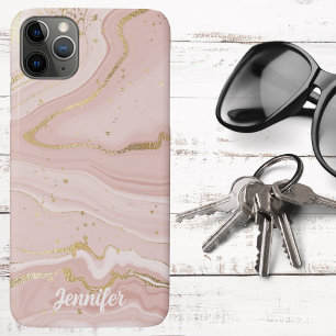 Roze en gouden marmeren signatuur iPhone 11 pro max hoesje