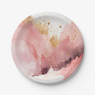 Roze en gouden marmeren waterverf decoratie papieren bordje