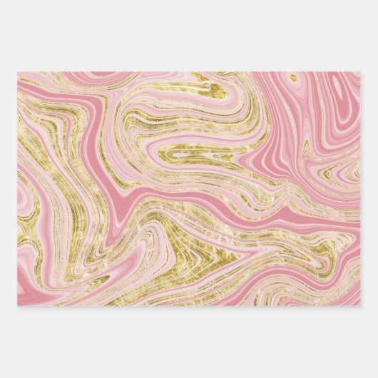 Roze en gouden marmerlook inpakpapier vel (Voorkant 3)