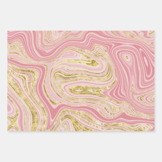 Roze en gouden marmerlook inpakpapier vel (Voorkant 2)