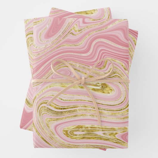 Roze en gouden marmerlook inpakpapier vel (In situ)
