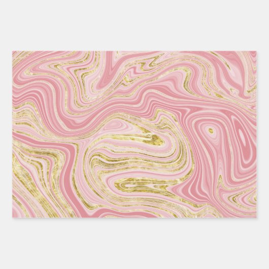 Roze en gouden marmerlook inpakpapier vel (Voorkant)