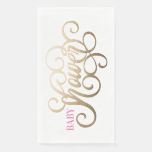 Roze en Gouden Meisje Moderne Letter Baby Shower Servet