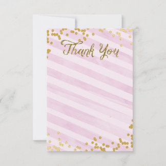 Roze en gouden metalen rimpel Hartelijk dank Notitiekaartje