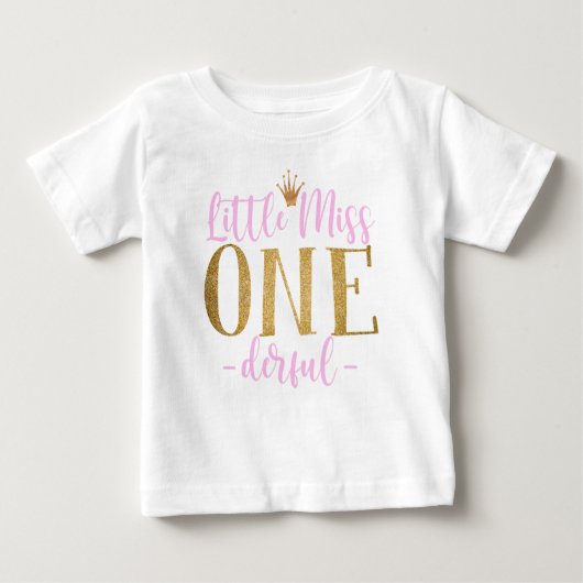 Roze en gouden Miss One Derful Baby T-Shirt (Voorkant)