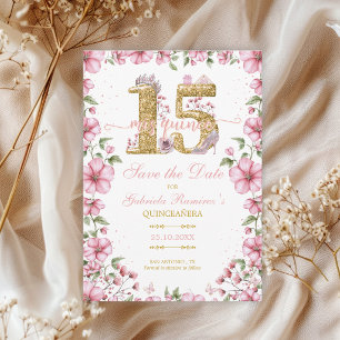 Roze en Gouden Miss Quince Quinceañera Save The Date