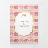 Roze en gouden olifant Indian Palace Fotobruiloft Drieluik Uitnodiging (Cover)