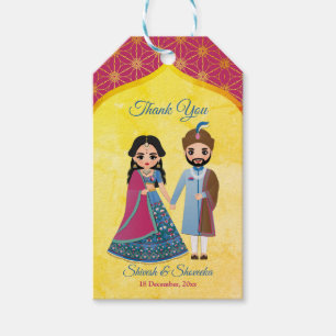 Roze en gouden ontwerpgrens Indische bruiloft Cadeaulabel