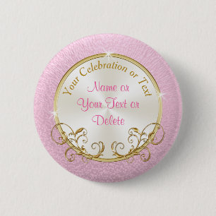 Roze en gouden persoonlijke Baby shower gastspelde Ronde Button 5,7 Cm