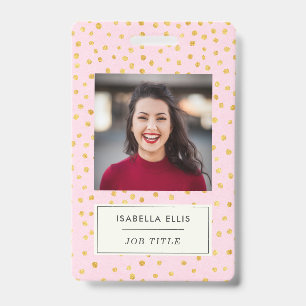 Roze en gouden polkadot kantoor naam badge