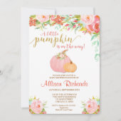 Roze en gouden pompoen baby shower uitnodiging, he kaart (Voorkant)
