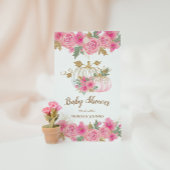 Roze en gouden pompoen bloemenmonogram cadeaulabel