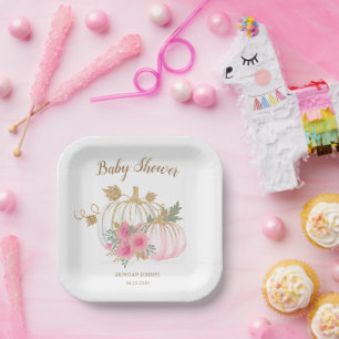 Roze en gouden pompoen Floral Baby shower Papieren Bordje