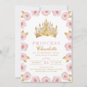 Roze en Gouden Prinses Roos Verjaardagsuitnodiging Kaart (Voorkant)