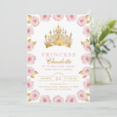 Roze en Gouden Prinses Roos Verjaardagsuitnodiging Kaart (Staand voorkant)