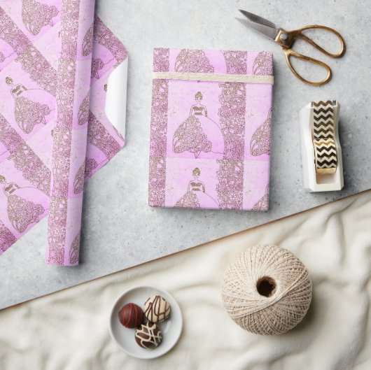 Roze en Gouden Prinses Sprookjes Verjaardagsverpak Cadeaupapier (Crafts)