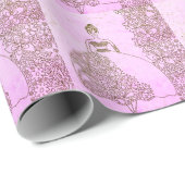 Roze en Gouden Prinses Sprookjes Verjaardagsverpak Cadeaupapier (Rol Hoek)