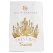 Roze en Gouden Prinses Verjaardag Party Gift Bag Medium Cadeauzakje (Achterkant)