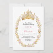 Roze en Gouden Prinses Verjaardag Uitnodiging (Voorkant)