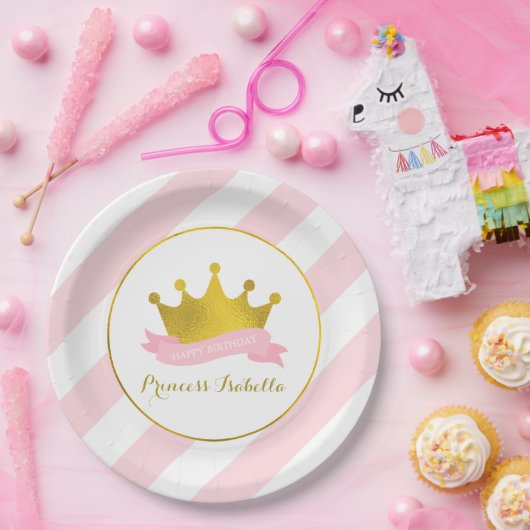 Roze en Gouden Prinses Verjaardagsfeest Papieren Bordje (Feest)