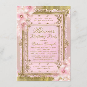 Roze en Gouden Prinses Verjaardagsfeestje Kaart