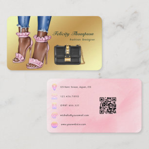 Roze en gouden QR-code voor modeontwerper Visitekaartje