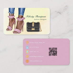 Roze en Gouden QR-code Zakelijk voor Modeontwerper Visitekaartje