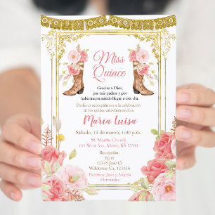 Roze en gouden Quinceanera Mexicaanse Miss Quince Kaart