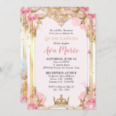 Roze en gouden Quinceañera uitnodiging (Voorkant / Achterkant)