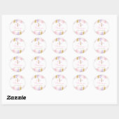 Roze en gouden regenboog 1e verjaardag gunsten ronde sticker (Vel)