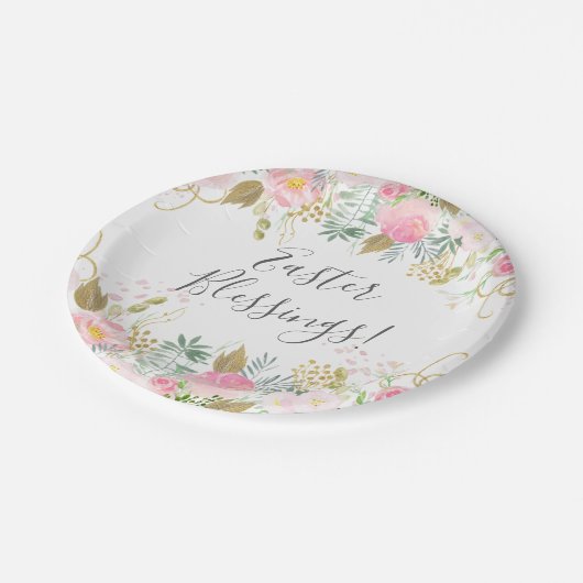 Roze en gouden roosters papieren bordje (Gekanteld)