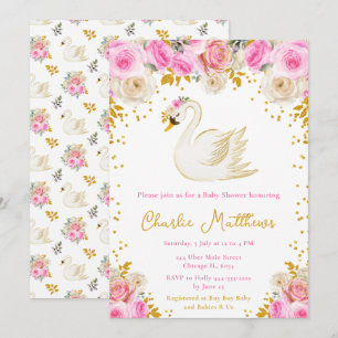 Roze en Gouden Rozen Baby Shower van Zwaan Kaart