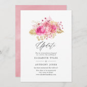 Roze en Gouden Rozen Bruiloft Update Kaart (Voorkant / Achterkant)
