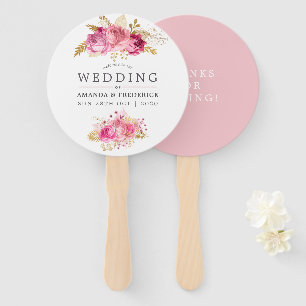 Roze en gouden rozen waterverf bruiloftsgeschenk handwaaier