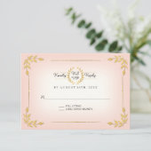 Roze en gouden RSVP Modern Laurel Leaf Wreath Crow Kaartje (Staand voorkant)